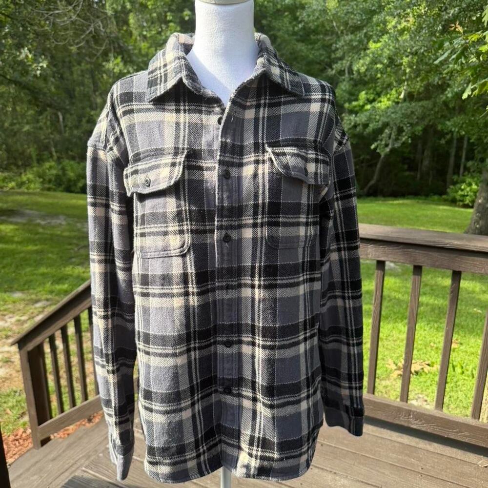 American Eagle Vintage 90s Green Tag Plaid Flannel Shacket Button Front